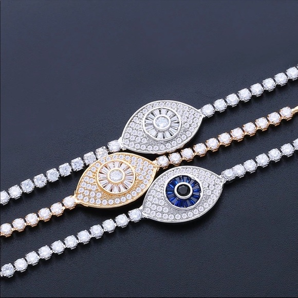 Silver evil eye bracelets with Swarovski crystals - Picture 2 of 5